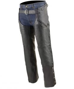 Milwaukee Leather SH1123 Men's Black Leather Holster Chap With Thigh Pockets Motorcycle Pants & Chaps