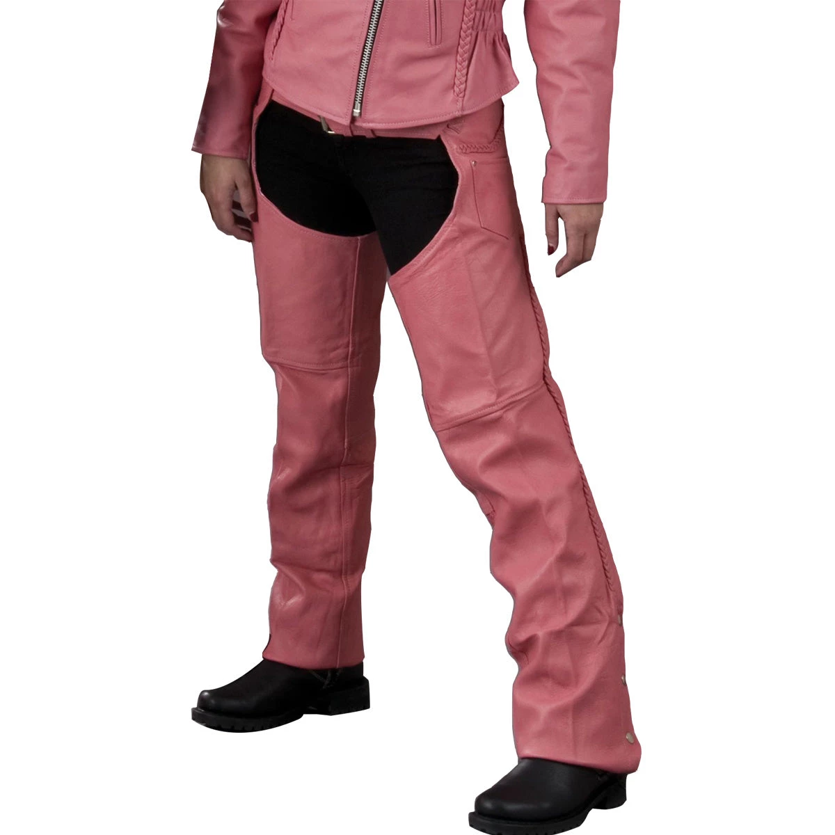 Motorycle Pants & Chaps Milwaukee Leather SH1135 Ladies 'Braided' Pink Classic Leather Chaps