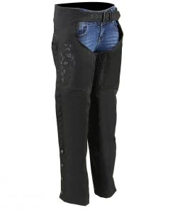 Milwaukee Leather SH1182 Women's Black Textile Chaps With Tribal Embroidery Motorycle Pants & Chaps