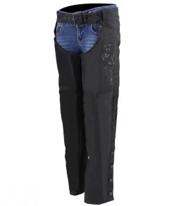 Milwaukee Leather SH1182 Women's Black Textile Chaps With Tribal Embroidery Motorycle Pants & Chaps
