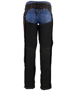 Milwaukee Leather SH1182 Women's Black And Orange Textile Chaps With Tribal Embroidery Motorycle Pants & Chaps