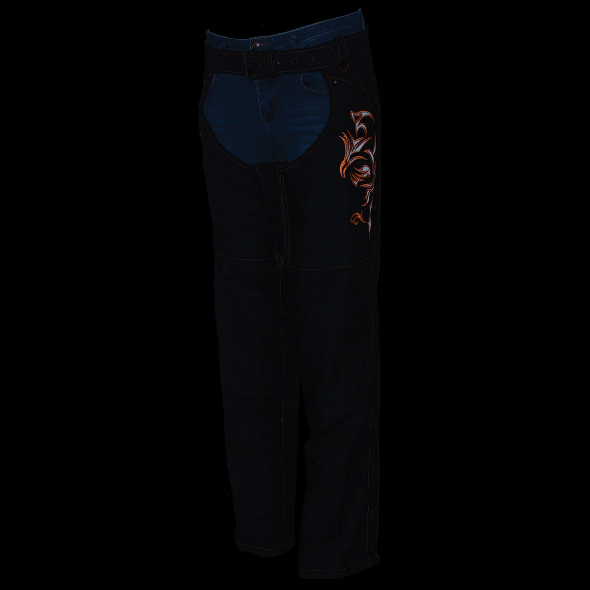 Milwaukee Leather SH1182 Women's Black And Orange Textile Chaps With Tribal Embroidery Motorycle Pants & Chaps