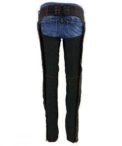 Milwaukee Leather SH1182 Women's Black And Red Textile Chaps With Tribal Embroidery Motorycle Pants & Chaps