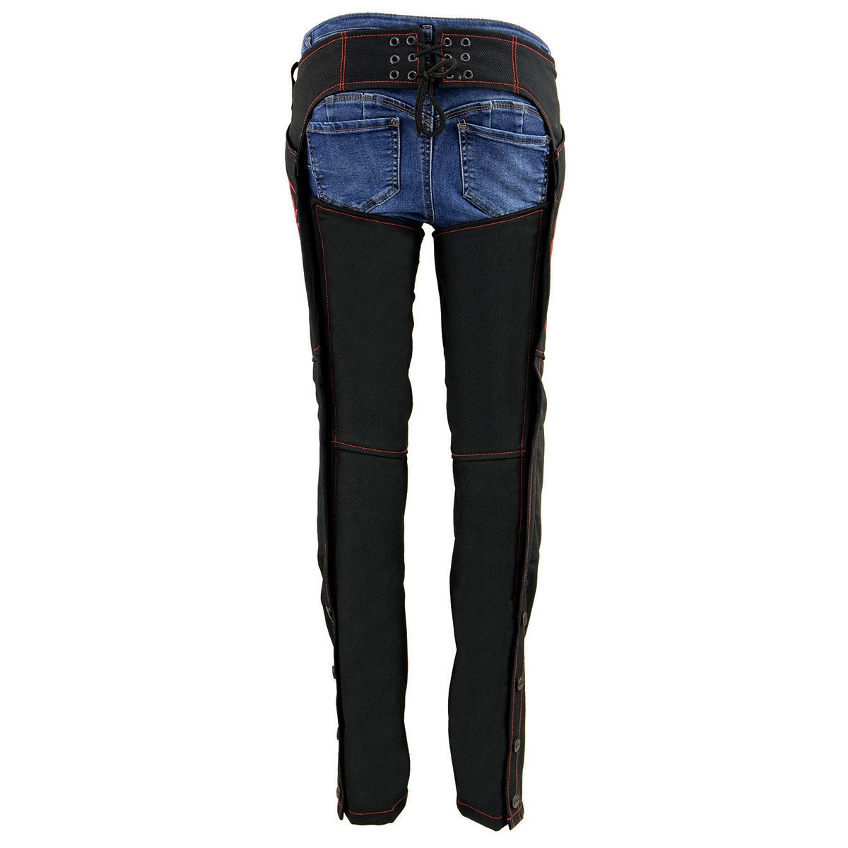 Milwaukee Leather SH1182 Women's Black And Red Textile Chaps With Tribal Embroidery Motorycle Pants & Chaps