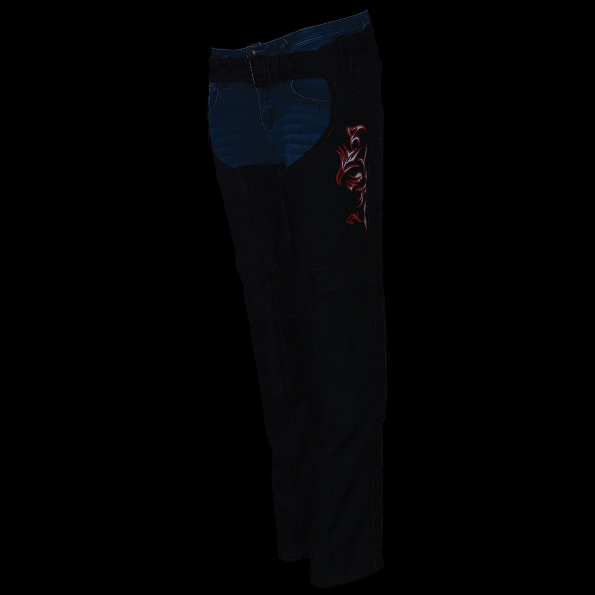Milwaukee Leather SH1182 Women's Black And Red Textile Chaps With Tribal Embroidery Motorycle Pants & Chaps