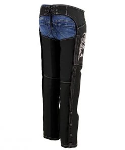 Motorycle Pants & Chaps Milwaukee Leather SH1182 Women's Black And Pink Textile Chaps With Tribal Embroidery