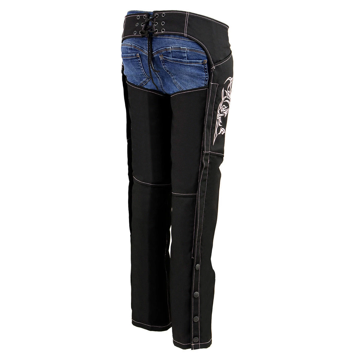 Motorycle Pants & Chaps Milwaukee Leather SH1182 Women's Black And Pink Textile Chaps With Tribal Embroidery