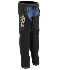 Motorycle Pants & Chaps Milwaukee Leather SH1182 Women's Black And Pink Textile Chaps With Tribal Embroidery