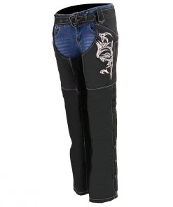 Motorycle Pants & Chaps Milwaukee Leather SH1182 Women's Black And Pink Textile Chaps With Tribal Embroidery
