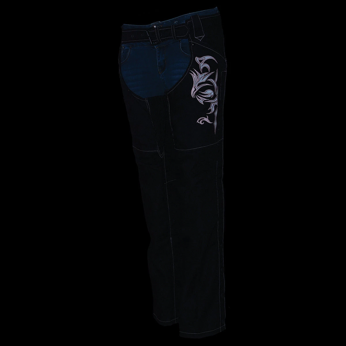 Motorycle Pants & Chaps Milwaukee Leather SH1182 Women's Black And Pink Textile Chaps With Tribal Embroidery
