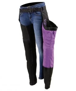Motorycle Pants & Chaps Milwaukee Leather SH1182 Women's Black And Purple Textile Chaps With Tribal Embroidery