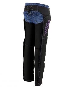 Motorycle Pants & Chaps Milwaukee Leather SH1182 Women's Black And Purple Textile Chaps With Tribal Embroidery