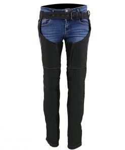 Motorycle Pants & Chaps Milwaukee Leather SH1182 Women's Black And Purple Textile Chaps With Tribal Embroidery