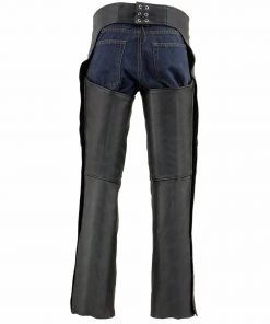 Motorcycle Pants & Chaps Milwaukee Leather SH1190 Men's Black Leather Chaps With Zippered Thigh Pockets