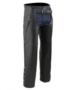 Motorcycle Pants & Chaps Milwaukee Leather SH1190 Men's Black Leather Chaps With Zippered Thigh Pockets