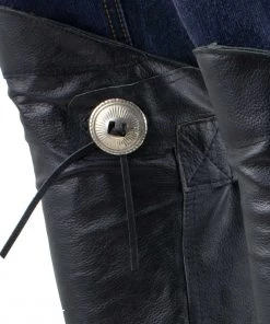 Genuine Leather SH1199FR Women's Black ‘Fringed’ Leather Short Chaps With Conchos With Conchos