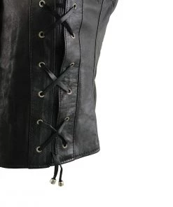 Milwaukee Leather SH1216 Ladies Black Leather Vest With Front Laces Motorcycle Vests