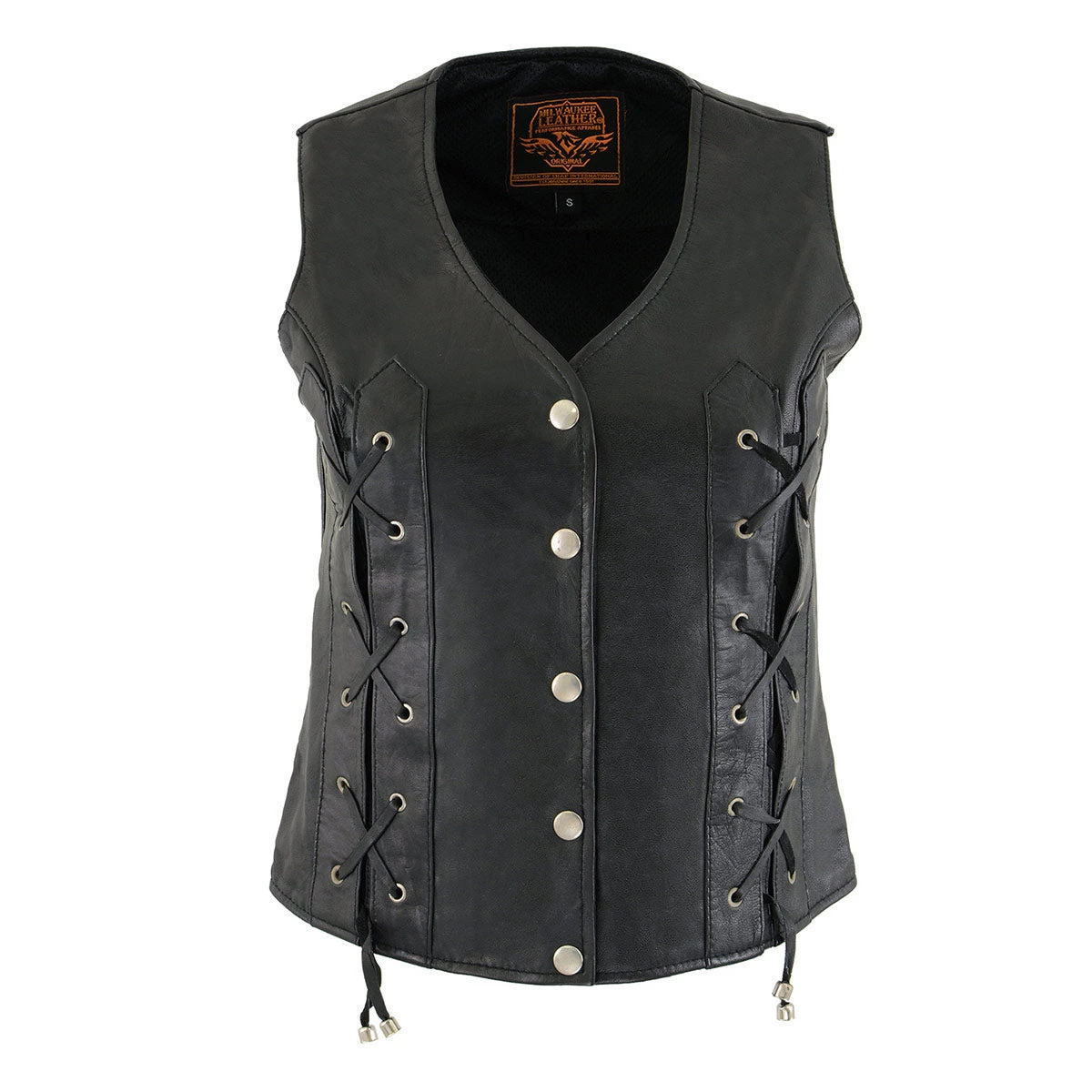 Milwaukee Leather SH1216 Ladies Black Leather Vest With Front Laces Motorcycle Vests