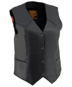 Motorcycle Vests Milwaukee Leather SH1227 Ladies Classic Black Leather Four Snap Vest