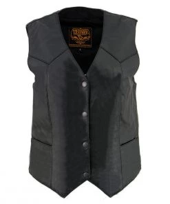 Motorcycle Vests Milwaukee Leather SH1227 Ladies Classic Black Leather Four Snap Vest