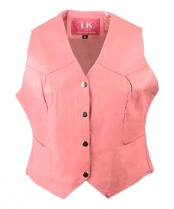 Milwaukee Leather Motorcycle Vests Leather King SH1227 Pink Ladies Classic Leather Four Snap Vest