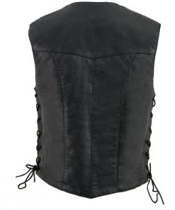 Milwaukee Leather SH1227L Ladies Black Classic Leather Vest With Side Laces Motorcycle Vests