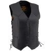 Milwaukee Leather SH1227L Ladies Black Classic Leather Vest With Side Laces Motorcycle Vests