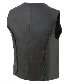 Milwaukee Leather SH1246Z Ladies'Braided' Black Leather Classic Zipper Front Vest