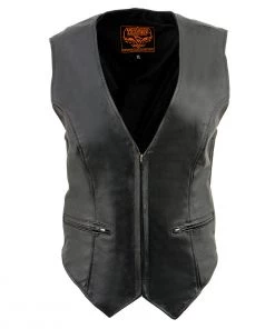 Motorcycle Vests Milwaukee Leather SH1288 Ladies Black Leather Vest With Side Stretch Panels
