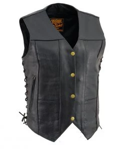 Motorcycle Vests Milwaukee Leather SH1292 Ladies Black Classic ‘6 Pocket’ Side Laced Leather Vest