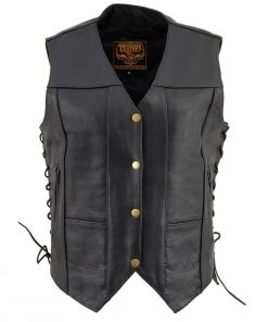 Motorcycle Vests Milwaukee Leather SH1292 Ladies Black Classic ‘6 Pocket’ Side Laced Leather Vest