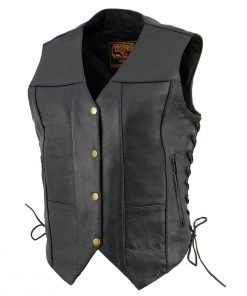 Motorcycle Vests Milwaukee Leather SH1292 Ladies Black Classic ‘6 Pocket’ Side Laced Leather Vest