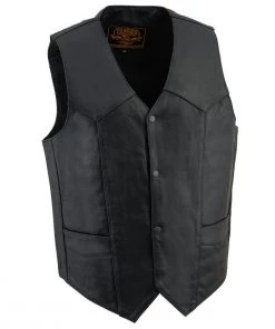 Milwaukee Leather SH1310 Men's Classic Black Leather Vest With Snap Button Closure Motorcycle Vests