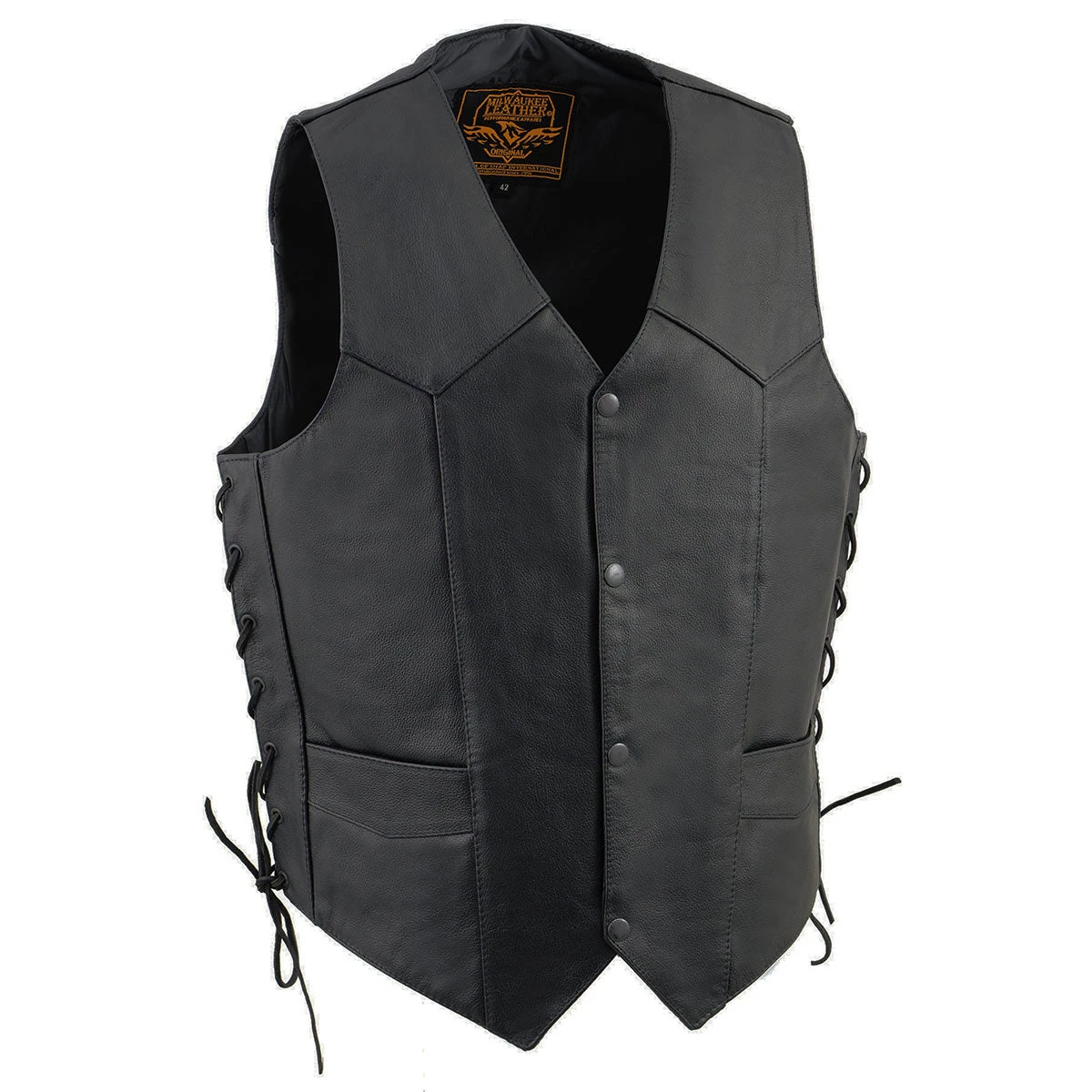 Milwaukee Leather SH1315 Men's Black Leather Classic Side Lace Biker Vest Motorcycle Vests