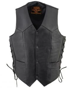 Milwaukee Leather SH1315 Men's Black Leather Classic Side Lace Biker Vest Motorcycle Vests