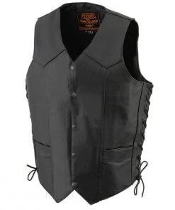 Milwaukee Leather SH1315TALL Men's Tall Sizes Black Leather Classic Side Lace Biker Vest Motorcycle Vests