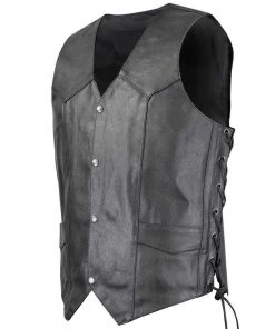 Genuine Leather SH1346 Men's 'Live To Ride, Ride To Live Eagle Emboss' Black Leather Vest Motorcycle Vests