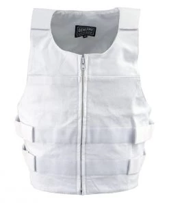 Genuine Leather SH1367ZW Men’s'Bullet Proof Replica' White Leather Vest Motorcycle Vests