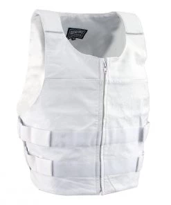 Genuine Leather SH1367ZW Men’s 'Bullet Proof Replica' White Leather Vest Motorcycle Vests