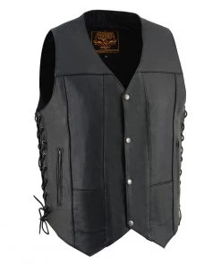 Milwaukee Leather SH1391 Men's Classic Black Leather 10 Pocket Vest
