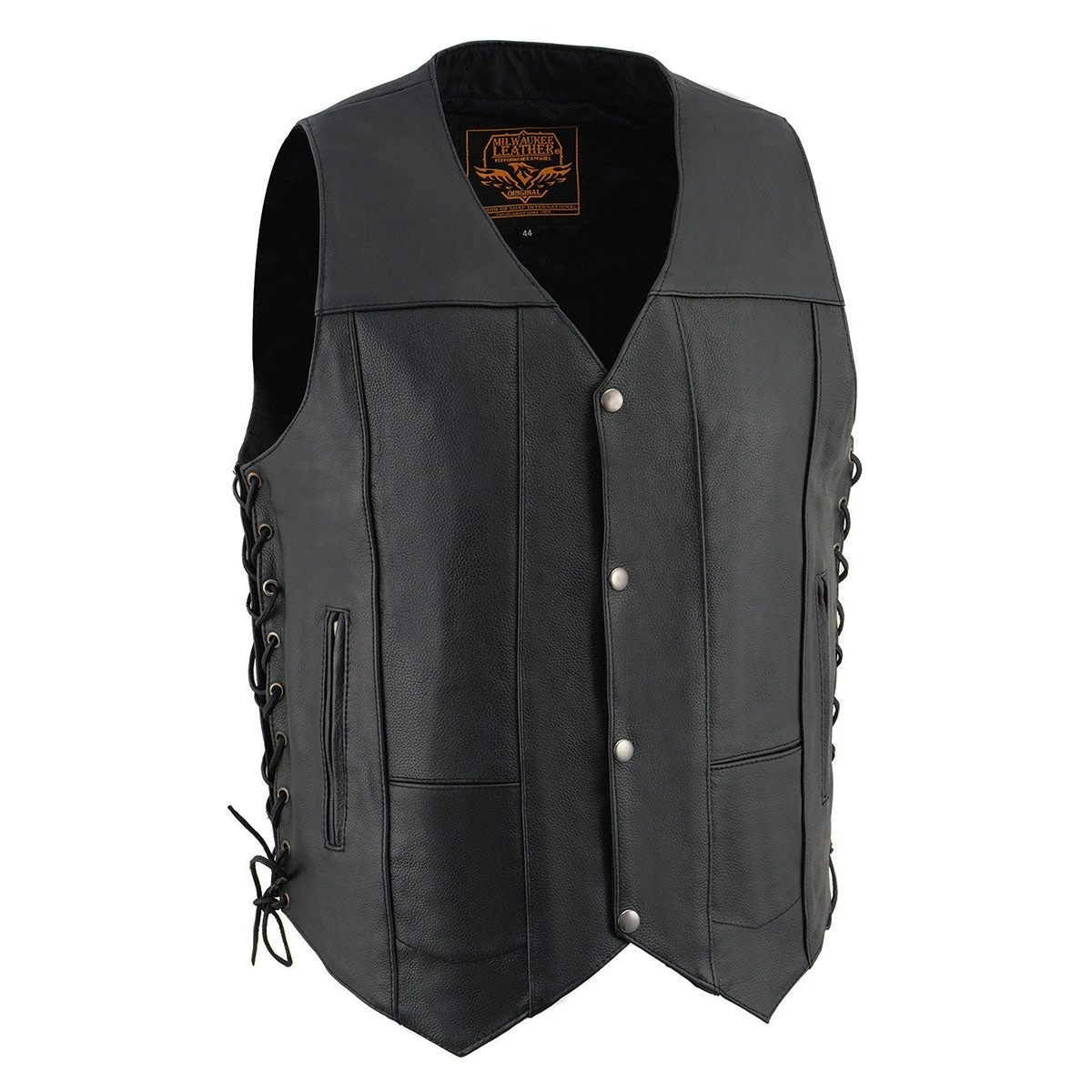 Milwaukee Leather SH1391 Men's Classic Black Leather 10 Pocket Vest