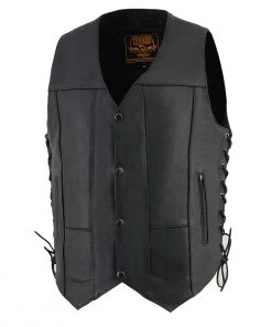 Milwaukee Leather SH1391 Men's Classic Black Leather 10 Pocket Vest