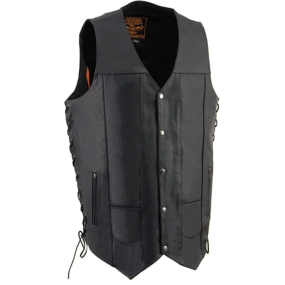 Milwaukee Leather SH1392Tall Men's Tall Sizes Black Leather 10 Pocket Vest