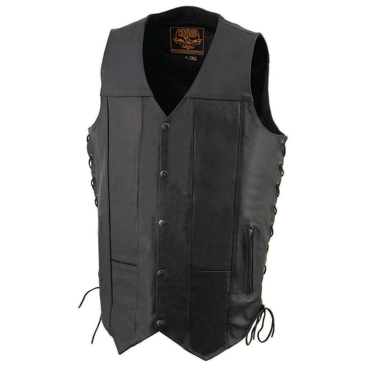 Milwaukee Leather SH1392Tall Men's Tall Sizes Black Leather 10 Pocket Vest