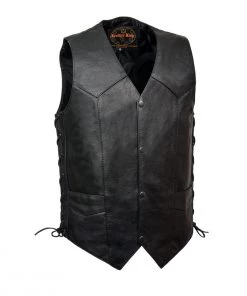 Motorcycle Vests Milwaukee Leather SH1397 Men's Classic Black Leather Side Lace Vest
