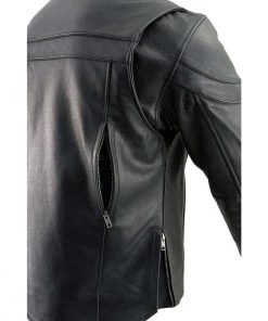 Milwaukee Leather SH1408 Men's Sporty Crossover Vented Black Leather Scooter Jacket