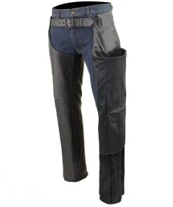 Milwaukee Leather SH1766 Men's Black Leather 3 Pocket Chaps With Thigh Patch Pocket Motorcycle Pants & Chaps
