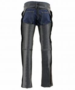 Milwaukee Leather SH1766 Men's Black Leather 3 Pocket Chaps With Thigh Patch Pocket Motorcycle Pants & Chaps