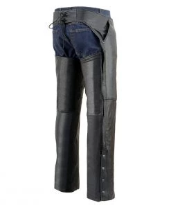 Milwaukee Leather SH1766 Men's Black Leather 3 Pocket Chaps With Thigh Patch Pocket Motorcycle Pants & Chaps