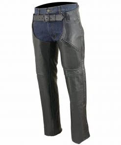 Milwaukee Leather SH1766 Men's Black Leather 3 Pocket Chaps With Thigh Patch Pocket Motorcycle Pants & Chaps